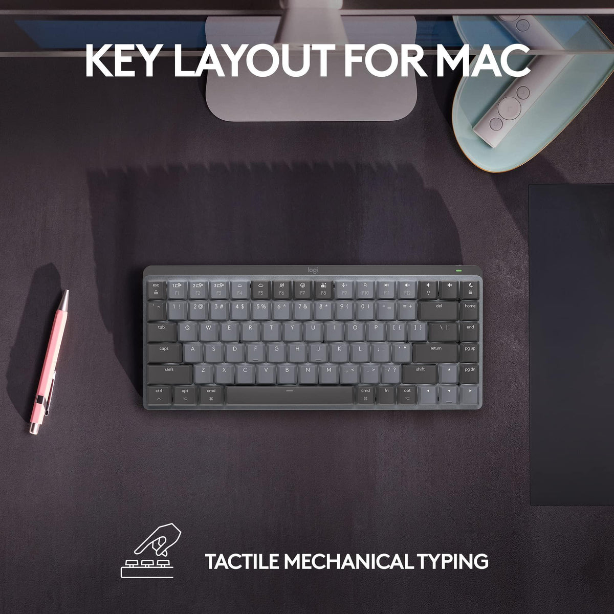 Logitech MX Mechanical Mini for Mac Wireless Illuminated Keyboard, Low-Profile Performance Switches, Tactile Quiet Keys, Backlit, Bluetooth, USB-C, Apple, iPad - Space Grey