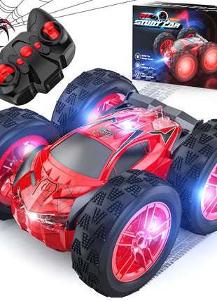 Remote Control Car for Kids, RC Stunt Cars Toys for Boys Ages 4-7 with Cool Double-Sided Pattern and LED Flash, 1:24 Vehicle Toy Car Hobby Racing Car Toys Gift for 3 4 5 6 7 8 9 Year Old Boys