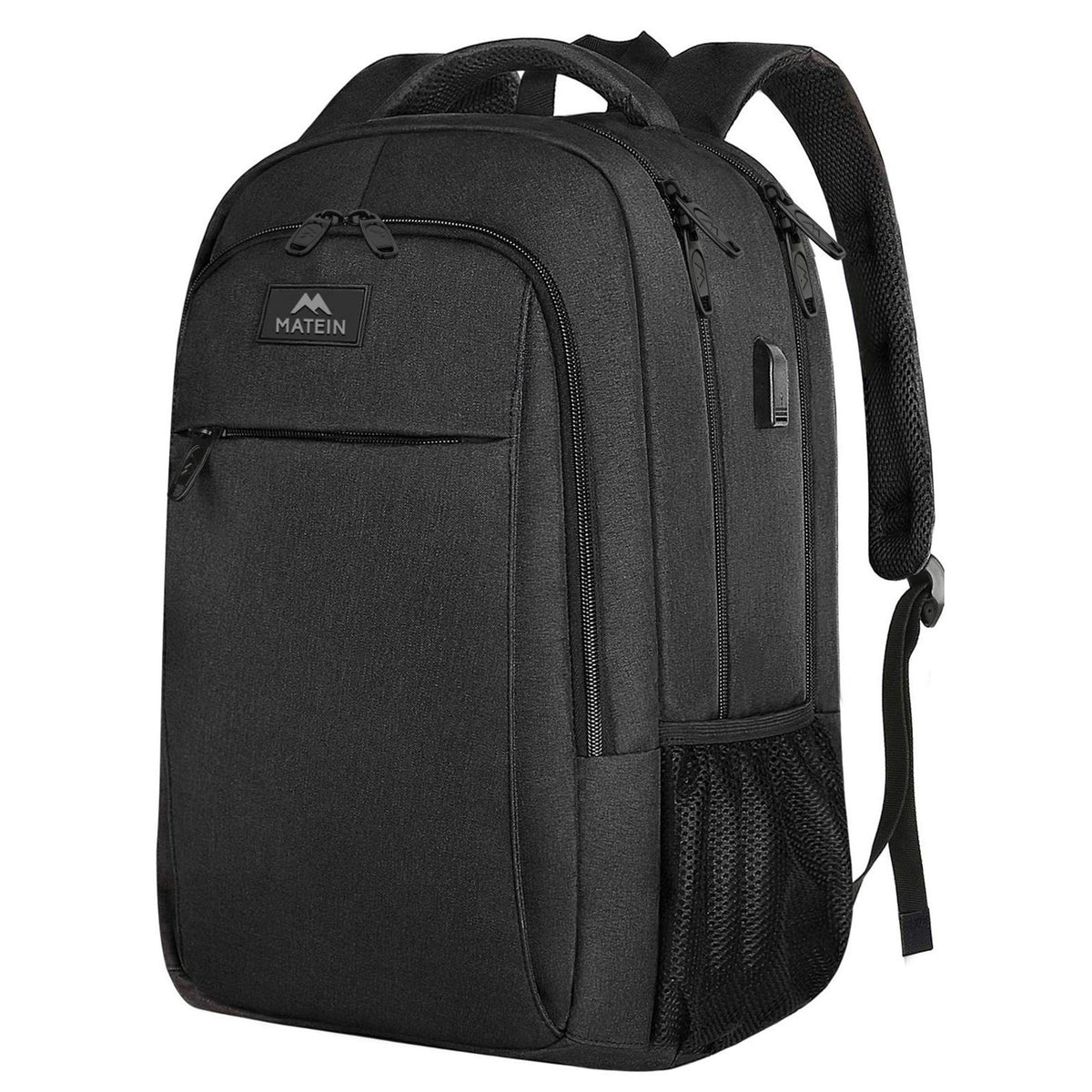 MATEIN Business Laptop Backpack, 15.6 Inch Travel Laptop Bag Rucksack with USB Charging Port, Water-Resistant Bag Daypack for Work College Computer Men Women Backpack, Black