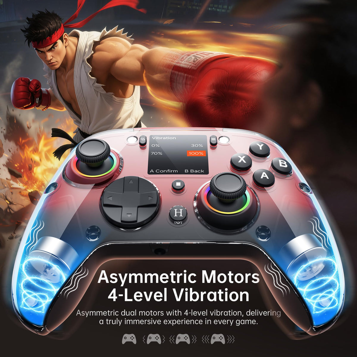 GUSGU G7 Wireless Gaming Controller with Interactive Screen, 1000Hz Polling Rate, Hall Joysticks & Triggers, 4 Programmable Buttons, Compatible with PC, Switch, PS4, iOS, Android, Red