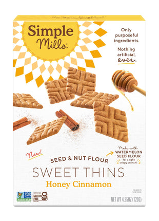 Simple Mills Honey Cinnamon Seed & Nut Flour Sweet Thins, Paleo Friendly & Delicious Sweet Thin Cookies, Good for Snacks, Nutrient Dense, 4.25oz, Pack of 1