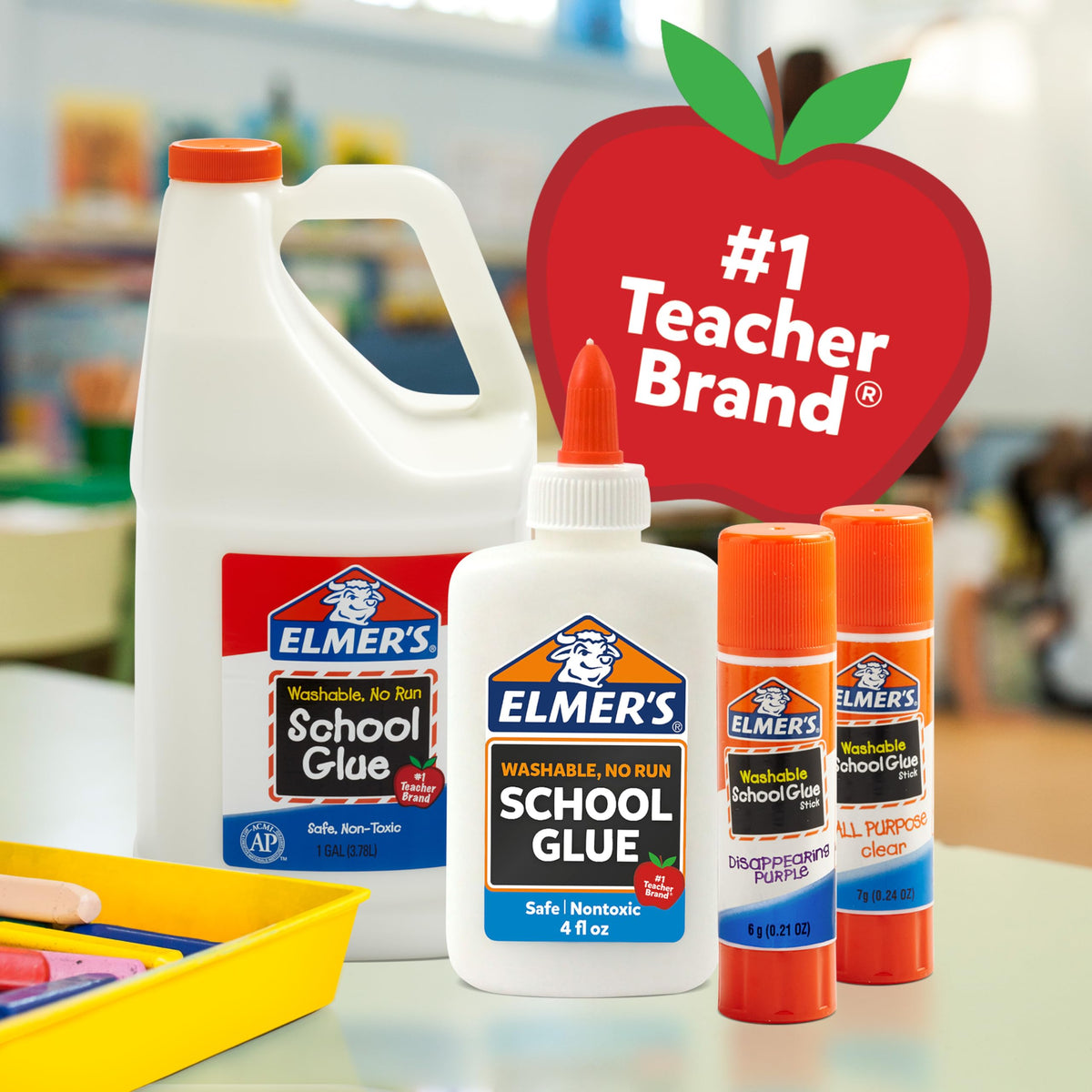 Elmer's Disappearing Purple School Glue Sticks, Washable, 6 Grams, 12 Count - Back to School, Teacher Supplies, #1 Teacher Brand