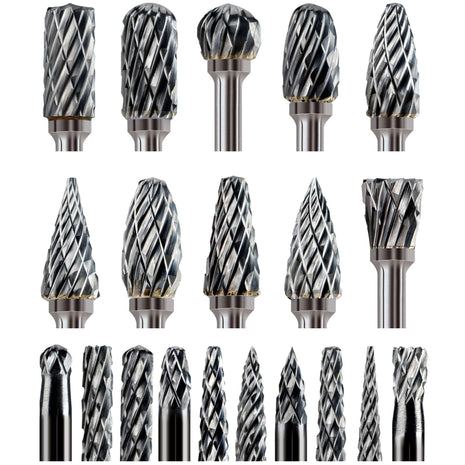 20 Pcs Carbide Burr Bits 1/8 inch Shank Compatible with Dremel Milwaukee Metal Grinding Wood Stone Steel Carving Cutting Engraving Grinder Kit Attachment Rotary Tool Accessories Set Harder than Diamond