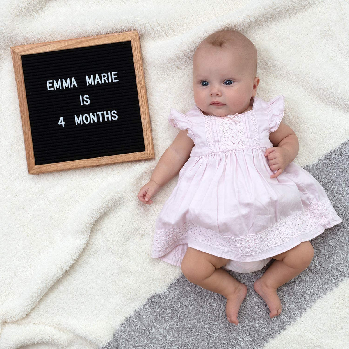 Felt Letter Board, 10x10in Changeable Letter Board with Letters White 300 Piece - Felt Message Board, Oak Frame Wooden Letter Board for Baby Announcements, Milestones, Office Decor & More (Black)
