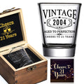 21st Birthday Gifts for Him Her - Limited Edition Shot Glass with Wooden Box - Vintage 2004 Cheers To 21 Years, Finally 21 Party Decorations Supplies - Turning 21 Bday Present for Men Brother Friends