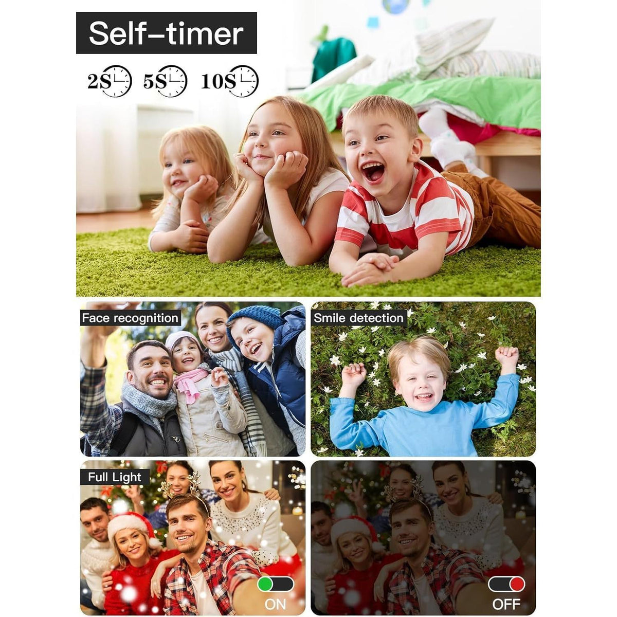 Upgrade Digital Camera, 56MP FHD 1080P for Kids with 16x Zoom Anti Shake, 32GB TF Card, Two Batteries, Lanyard, Compact Small for Boys Girls （Black）