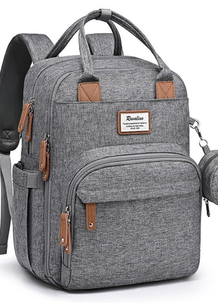 RUVALINO Diaper Bag Backpack-Multifunction Travel Baby Diaper Bag with Changing Pad, Insulated Bottle Holders & Pacifier Case, Large Capacity, Waterproof, Gray