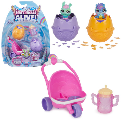 Hatchimals Alive Stroller Playset, 2 Surprise Water Reveal Eggs, Ages 3+