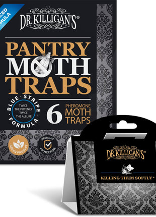 Dr. Killigan's Premium Double Potent Pantry Moth Traps with Pheromones Prime, Sticky Indian Meal Moth Traps for Kitchen, How to Get Rid of Moths in House (6 Pack, Black)