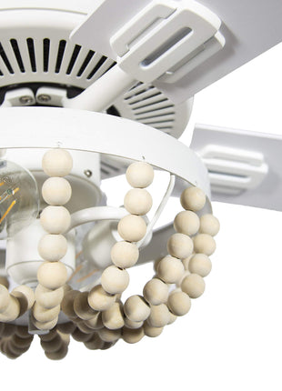 RIVER OF GOODS Coastal 52 Inch Wooden Bead LED Ceiling Fan, Cream