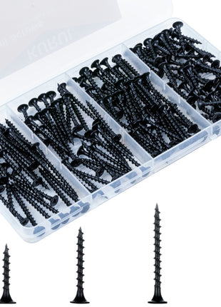 KURUI Drywall Screws Assortment Kit, #6 Black Wood Screws for Sheetrock,165pcs Picture Hanging Kit for Frame Painting Art Photo, Phillips Coarse Dry Wall Screw 4 Sizes 1 inch,1-1/4 inch,1-5/8 inch,2 inch