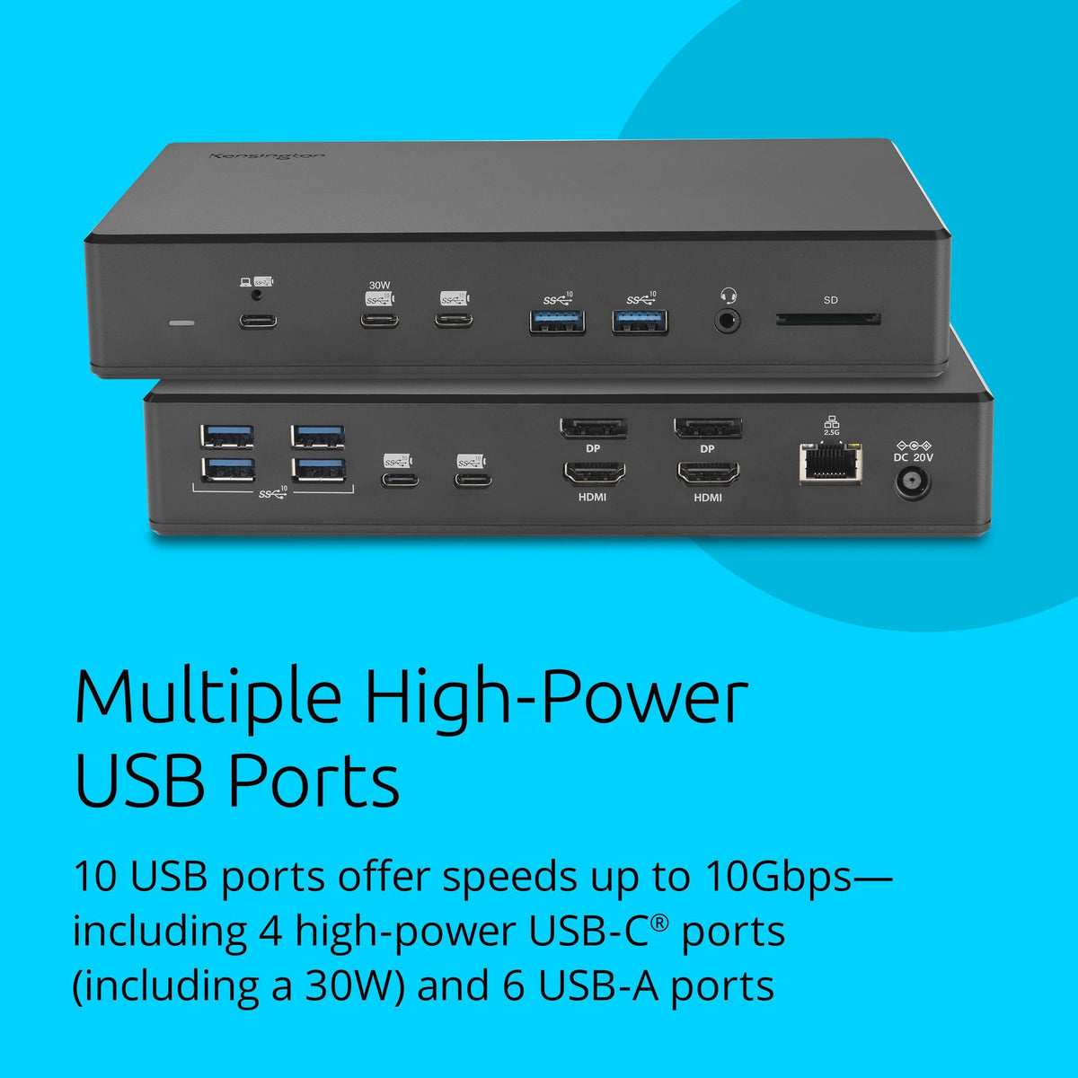 Kensington SD4880P USB-C 4k Quad Monitor Docking Station, 6 x USB-A & 4 x USB-C, 2Gbps Ethernet, 100W PD, Audio Jack, 2xDisplayPort, 2xHDMI, SD Card Reader, for Windows Laptops (K34113NA)