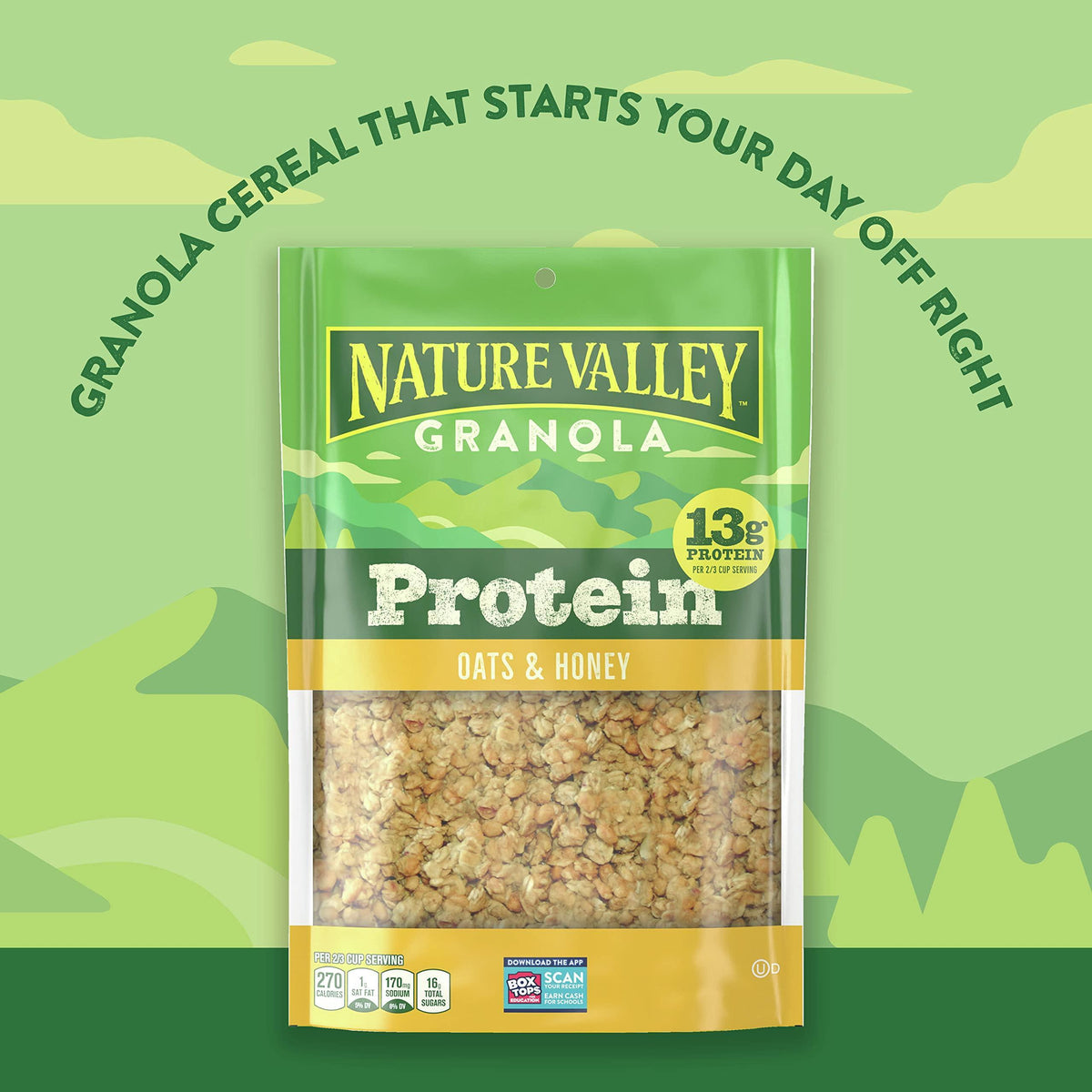 Nature Valley Protein Granola, Oats and Honey Granola, Resealable Snack Pouch, Family Size, 17 oz