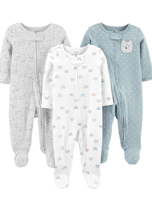 Simple Joys by Carter's Unisex Babies' Cotton Footed Sleep and Play, Pack of 3, Bear/Llama/Rainbow, 3-6 Months