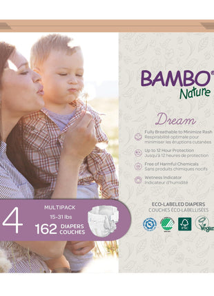 Bambo Nature Hypoallergenic Baby Diapers, Eco-Labelled Sustainable Diapers, Enhanced Leakage Protection, Totally Chlorine-free, Skin Friendly, and Super Absorbent - Size 4 (162 Count)