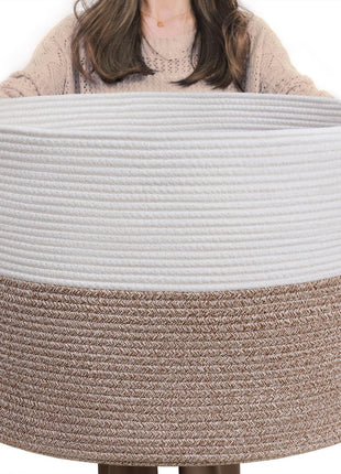 INDRESSME XXXLarge Woven Rope Blanket Basket Living Room Brown, 90L | 21.7" x 13.8" Storage baskets for toys laundry & pillows. Fits living room, bedroom or nursery décor. Soft-touch with handles