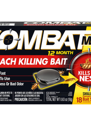 Combat Max 12 Month Roach Killing Bait, Small Roach Bait Station, Child-Resistant, 18 Count