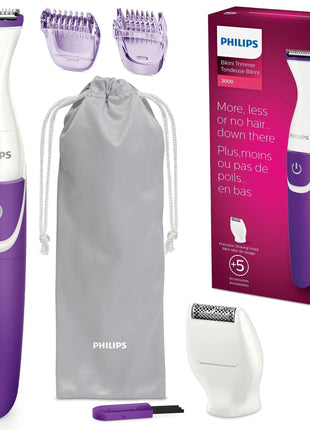 Philips Beauty Bikini Genie Cordless Trimmer for Bikini Line Hair Removal, with Shaving Head and Comb, BRT383/50
