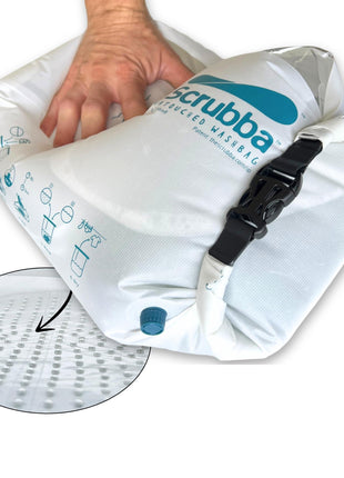 Scrubba Wash Bag Untouched Patented Washboard-in-a-BagTM 5 oz Travel Washer | Pack Light, Wash Anywhere Fast, Inner Washboard, Machine-Quality Wash, Non-Electric, Recycled Polyester, Sustainable Travel