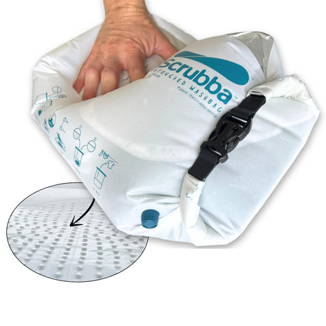 Scrubba Wash Bag Untouched Patented Washboard-in-a-BagTM 5 oz Travel Washer | Pack Light, Wash Anywhere Fast, Inner Washboard, Machine-Quality Wash, Non-Electric, Recycled Polyester, Sustainable Travel