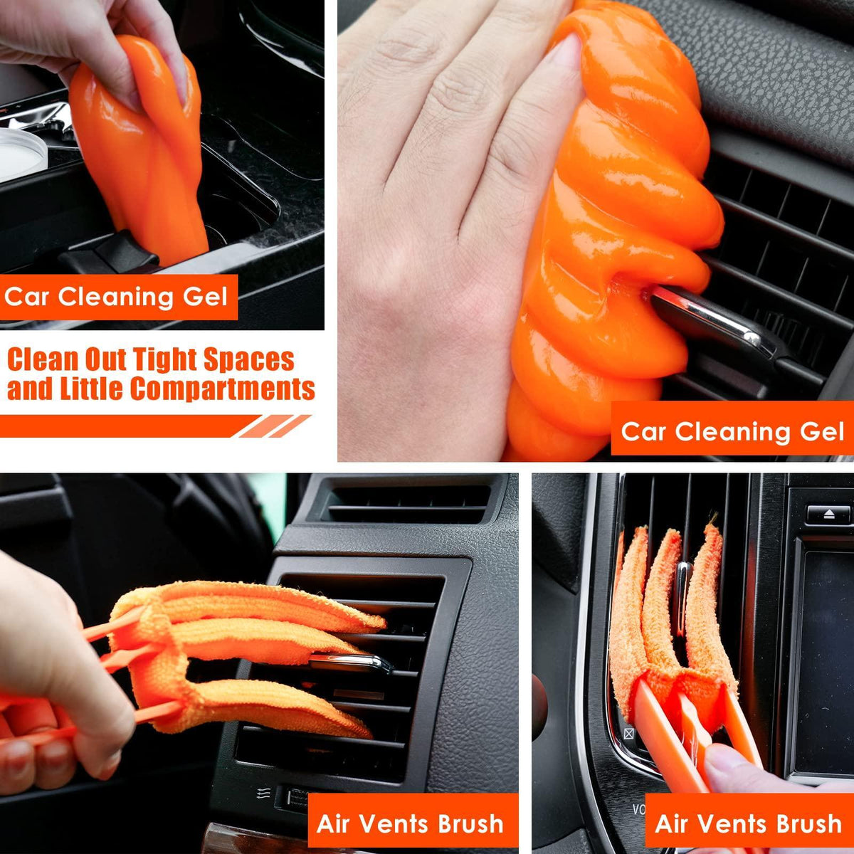 vioview Car Detailing Kit Interior Cleaner, 17Pcs Car Cleaning Supplies with High Power Portable Car Vacuum, Detailing Brush Set, Windshield Cleaner, Orange Car Accessories for Women Men Teens Kids