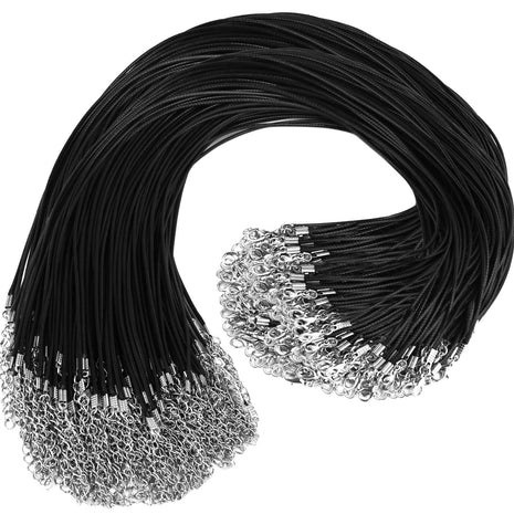 100Pcs Premium Leather Necklace Chains Bracelet Cord with Clasps for Pendants, Bulk Waxed Rope Necklace String, Black , 18 inch for Jewelry Making Supplies, 1.5mm DHOOZ
