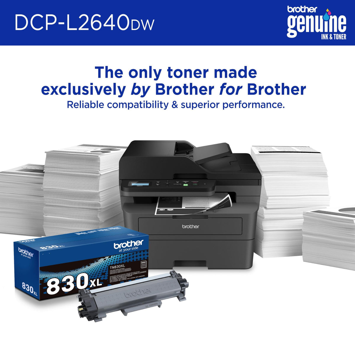 Brother DCP-L2640DW Wireless Compact Monochrome Multi-Function Laser Printer with Copy and Scan, Duplex, Mobile, Black & White | Includes Refresh Subscription Trial(1), Works with Alexa