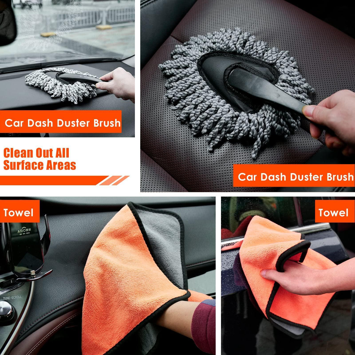 vioview Car Detailing Kit Interior Cleaner, 17Pcs Car Cleaning Supplies with High Power Portable Car Vacuum, Detailing Brush Set, Windshield Cleaner, Orange Car Accessories for Women Men Teens Kids