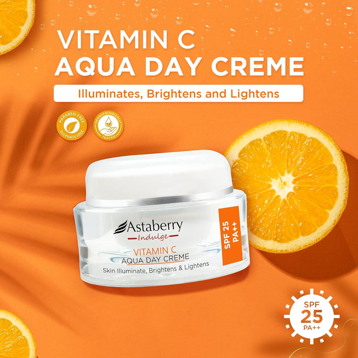 Astaberry Indulge Vitamin C Day CrËme with SPF 25 for Glowing Skin | Reduces Acne | Protects From UV Damage | Reduces Dark Spots & Blemishes - 50 g