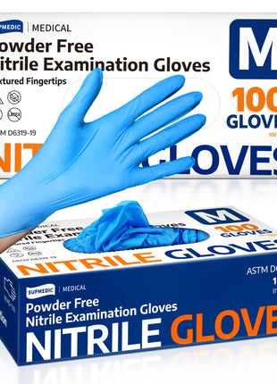 Supmedic Medical Nitrile Exam Gloves, Latex Free, Powder Free, Food Safe, Cooking Food Prep, Disposable Gloves, Blue, 100 Pcs (Medium)