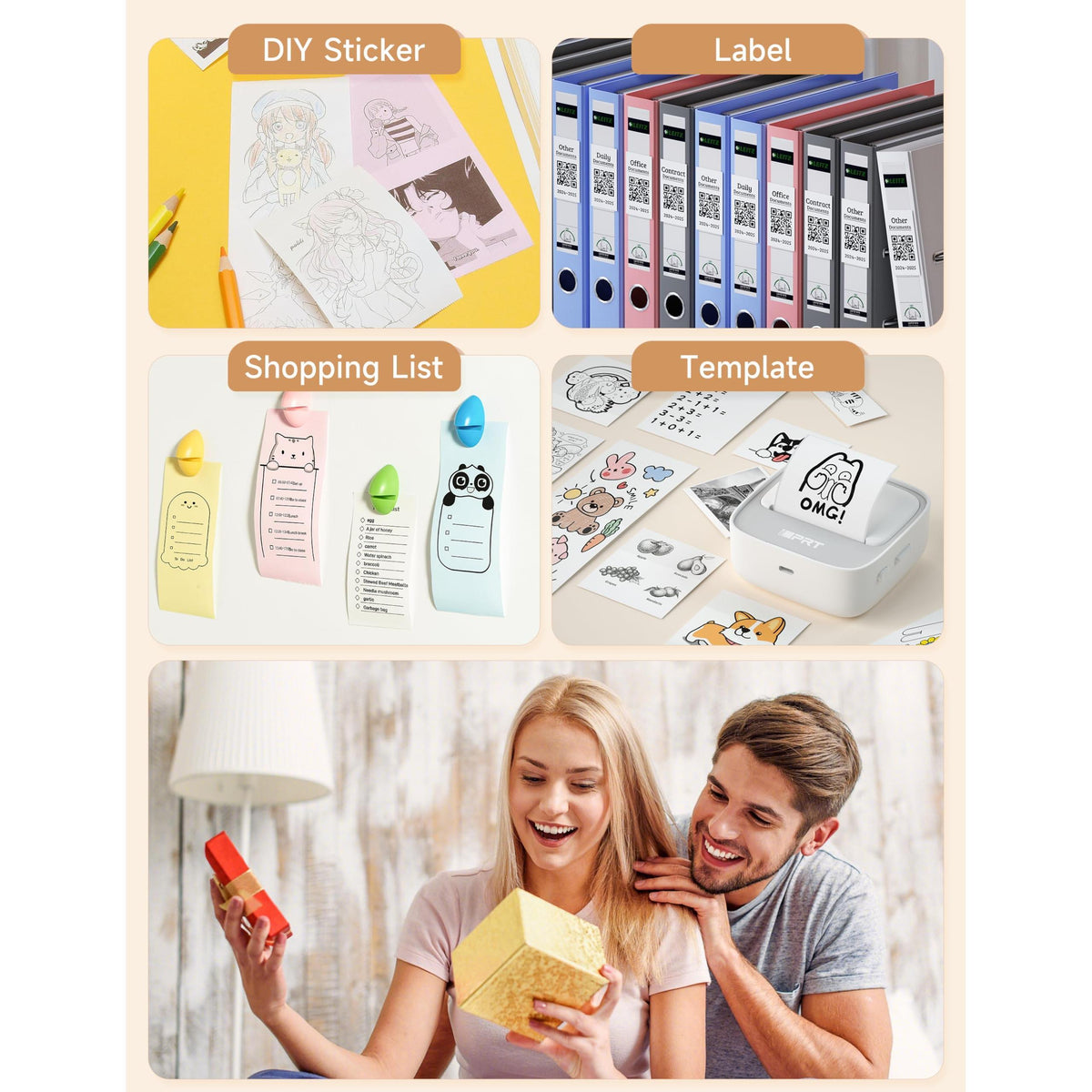 iDPRT Portable Sticker Maker Machine with 1 Roll Sticker Paper, Mini Printer Efficiently and Quickly, Thermal Printer for Study Notes, Pictures, DIY, Label, Free App with Multiple Templates, Grey
