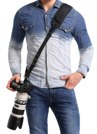waka Rapid Camera Neck Strap with Quick Release and Safety Tether | Adjustable Camera Shoulder Sling Strap for Nikon Canon Sony Olympus DSLR Camera - Black