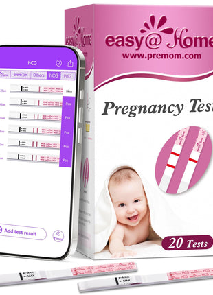 easy@Home 20 Pack Pregnancy Test Strips: Early Detection hCG Test Kit | 20 Bulk Pregnancy Strips - Pruebas de Embarazo, Powered by Premom APP
