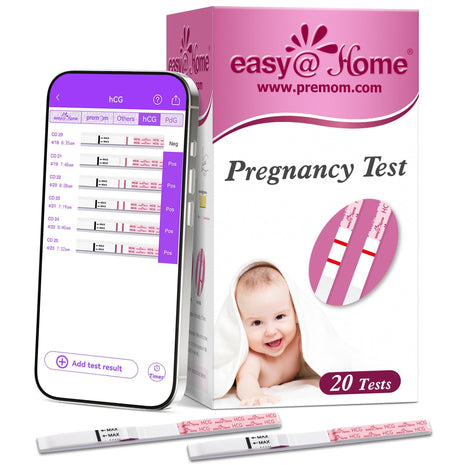 easy@Home 20 Pack Pregnancy Test Strips: Early Detection hCG Test Kit | 20 Bulk Pregnancy Strips - Pruebas de Embarazo, Powered by Premom APP