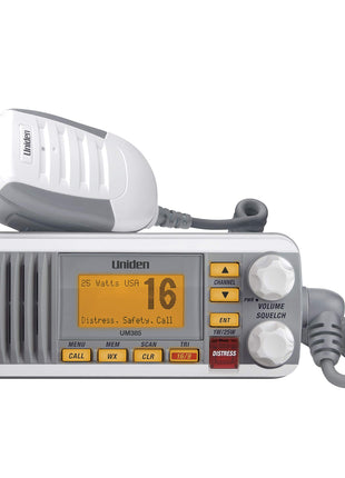 Uniden UM385 25 Watt Fixed Mount Marine Vhf Radio, Waterproof IPX4 with Triple Watch, Dsc, Emergency/Noaa Weather Alert, All Usa/International/Canadian Marine Channels, Memory Channel Scan, White