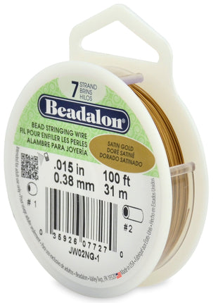 Beadalon 7 Strand Stainless Steel Bead Stringing Wire, 0.015 in / 0.38 mm, Satin Gold, 100 ft / 31 m