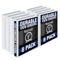 Samsill Durable 1 Inch Binder, Made in the USA, Round Ring Customizable Clear View Binder, White, 8 Pack (S88437)