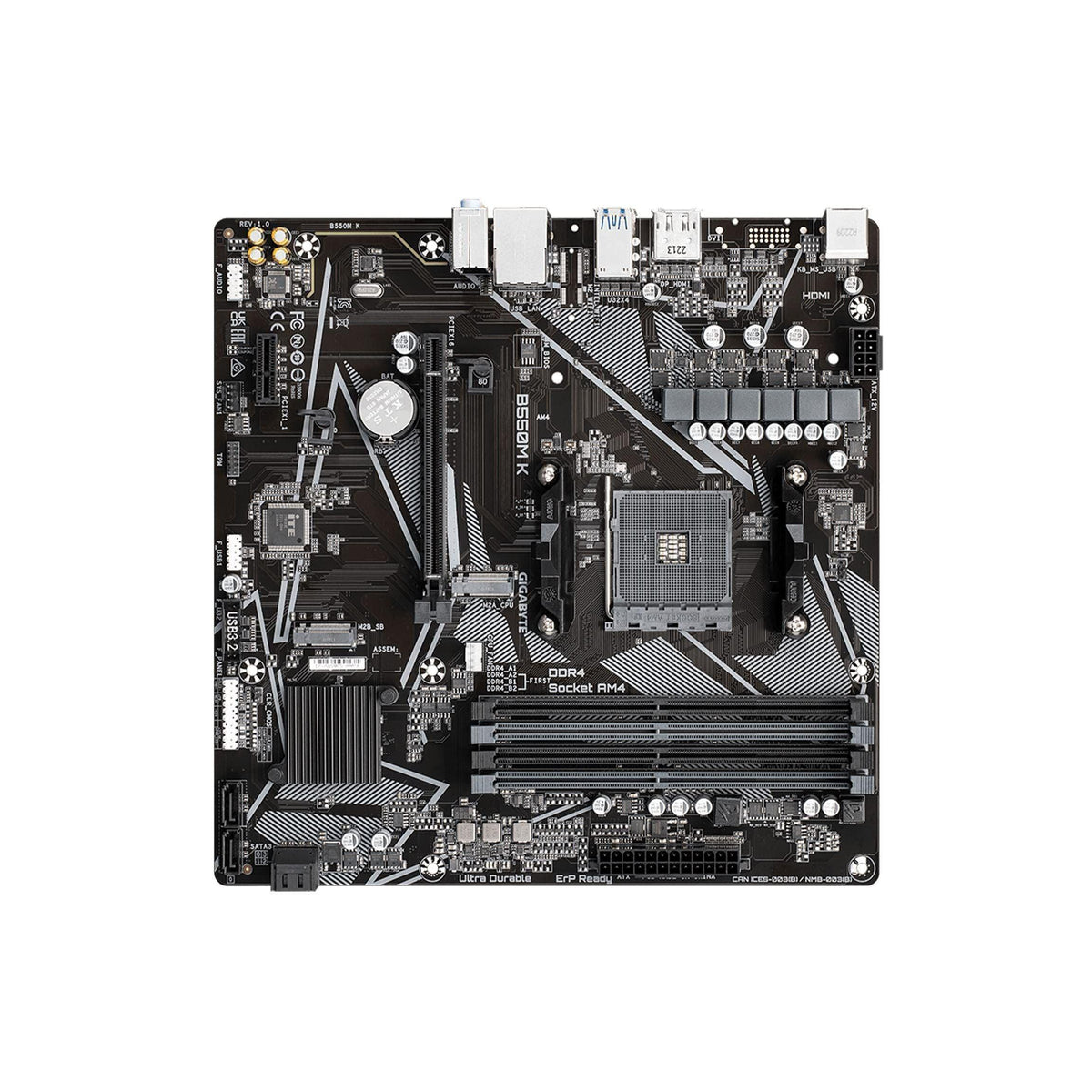 GIGABYTE B550M K Motherboard, Supports AMD AM4 Ryzen 5000 Processors, Micro-ATX, DDR4, Dual M.2, SATA 6Gb/s, Realtek GbE LAN, PCIe 4.0