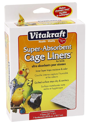 Vitakraft Cage Liners for Birds - For Parrot, Parakeet, Conure, and Cockatiel Cages White 20 inch X 18 inch 7 Count, Premium Absorbent Liner