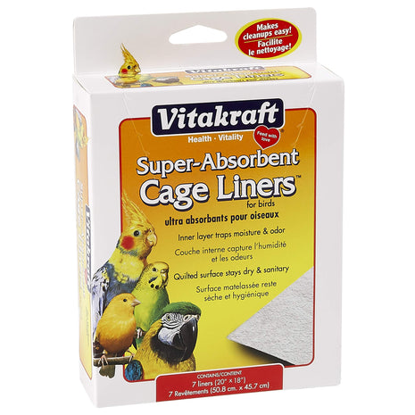Vitakraft Cage Liners for Birds - For Parrot, Parakeet, Conure, and Cockatiel Cages White 20 inch X 18 inch 7 Count, Premium Absorbent Liner