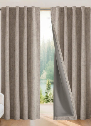 Joydeco 100% Blackout Curtains for Bedroom - Nature Linen 84 Inch Long Light Blocking 2 Panels Set, Rod Pocket & Back Tabs Living Room Drapes, Thermal Insulated Room Darkening Window Curtains
