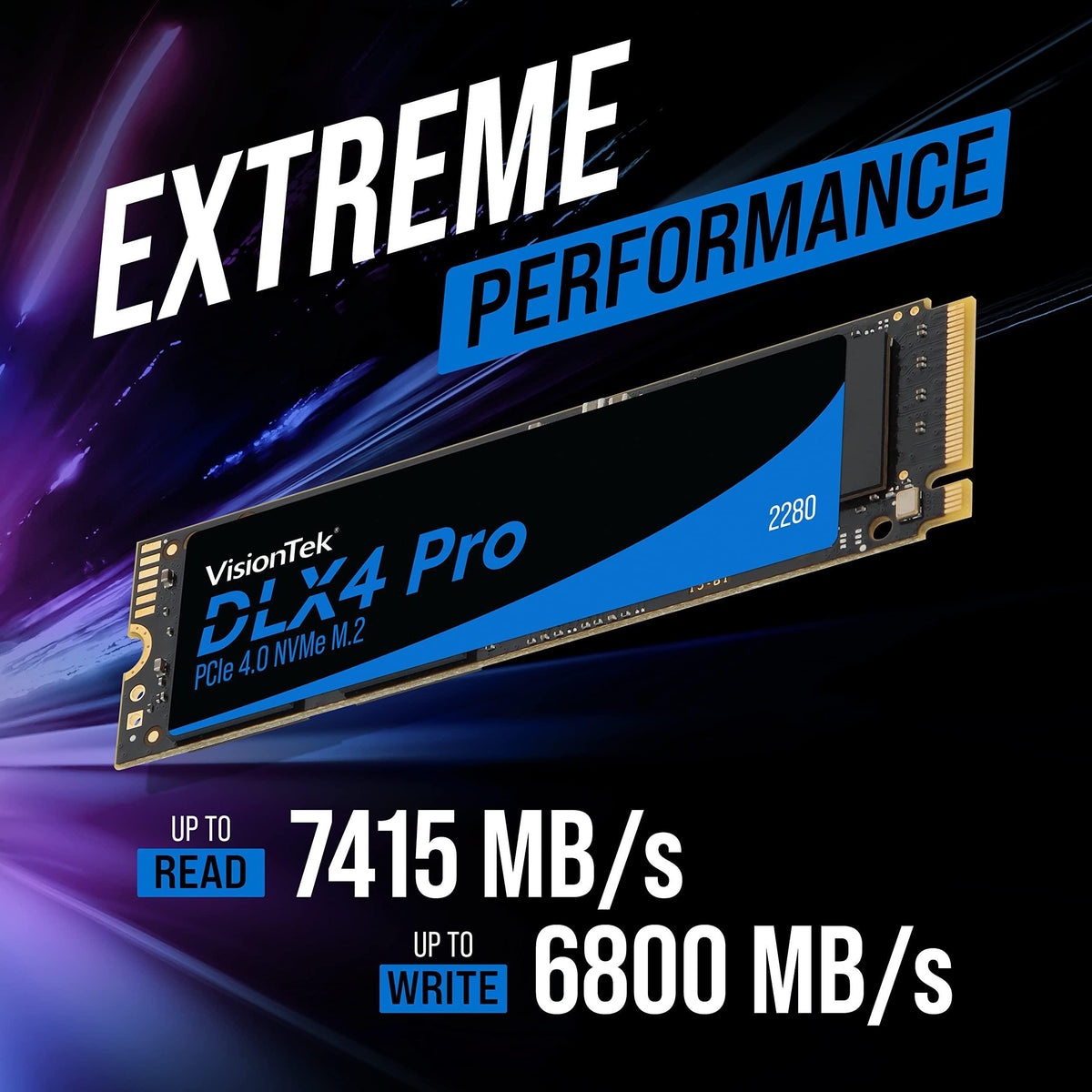 VisionTek 2280 M.2 DLX4 Pro SSD - 512GB - PCIe Gen 4.0 x4 NVMe - 5200MB/s Read, 4775MB/s Write – Laptops, Gaming PCs, Compatible Consoles