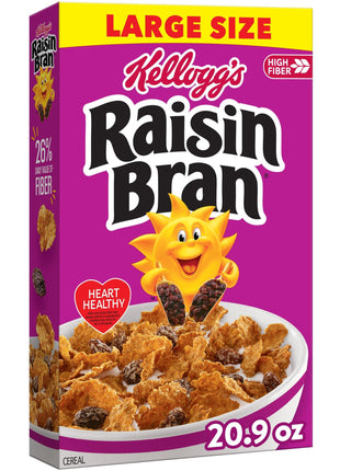 Kellogg's Raisin Bran Original Large Size Breakfast Cereal 20.9 oz | High Fiber, 28g Whole Grain
