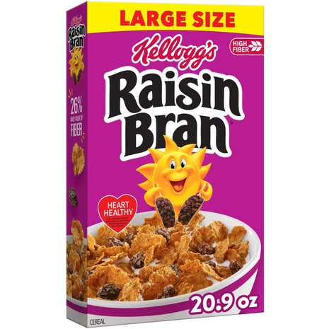 Kellogg's Raisin Bran Original Large Size Breakfast Cereal 20.9 oz | High Fiber, 28g Whole Grain