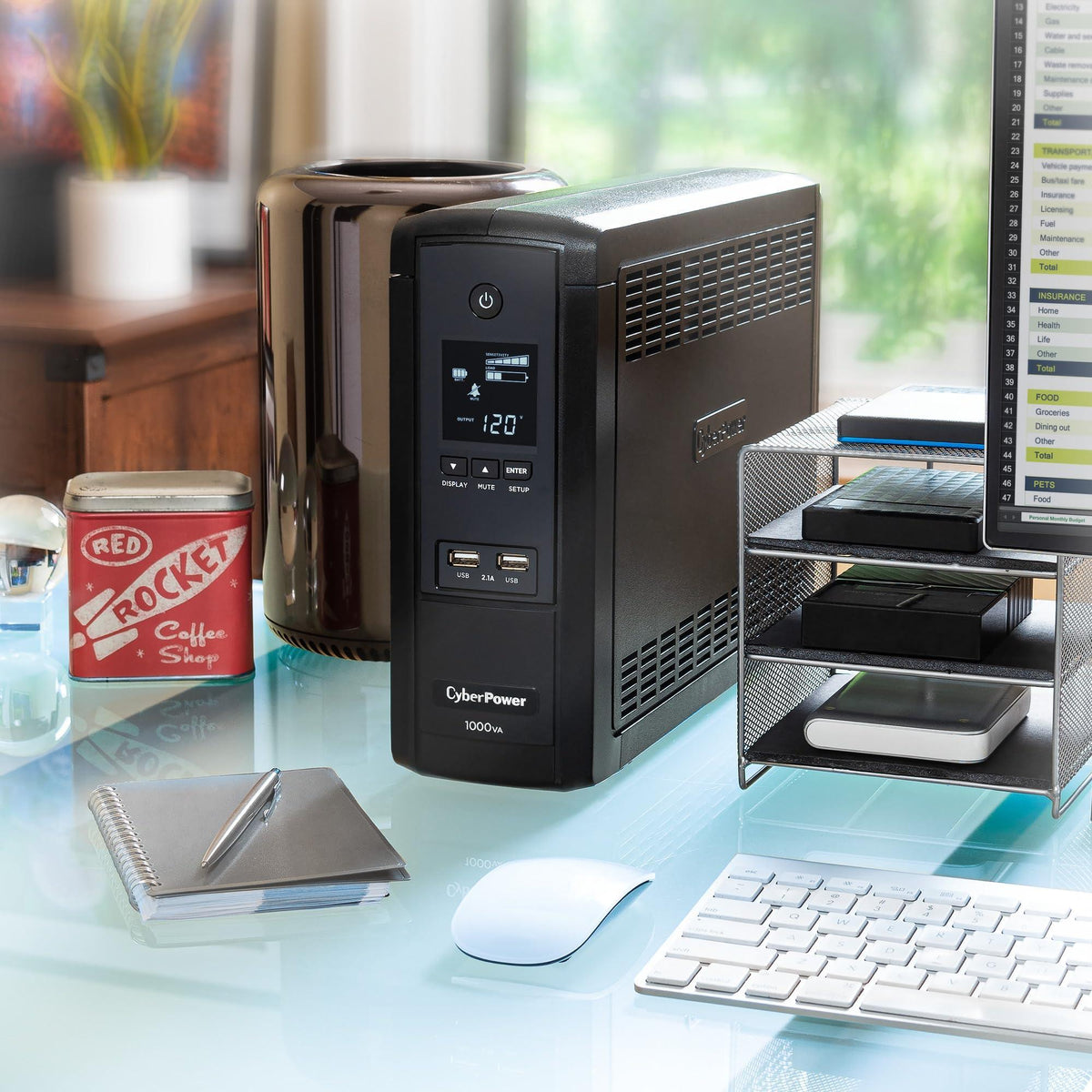 CyberPower BRG1000AVRLCD Intelligent LCD UPS System, 1000VA/600W, 10 Outlets, AVR, Mini-Tower, 5-Year Warranty