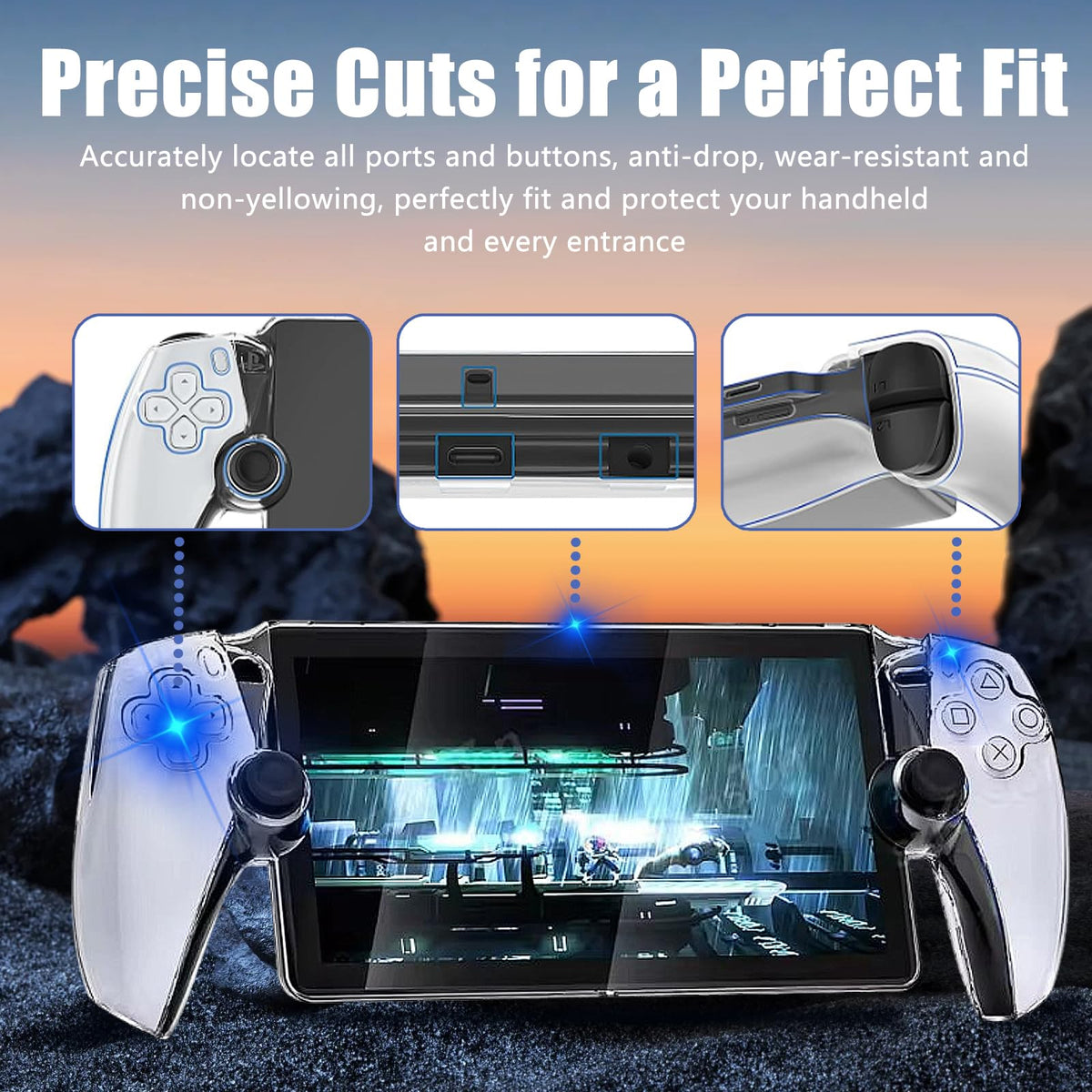 TEFELE 12 in 1 Accessories for Playstation Portal Remote Player with ps5 Portal Case 2 Transparent Screen 4Thumb Grip Charger Shoulder Bracket Base 2 Resistance Button Caps Black