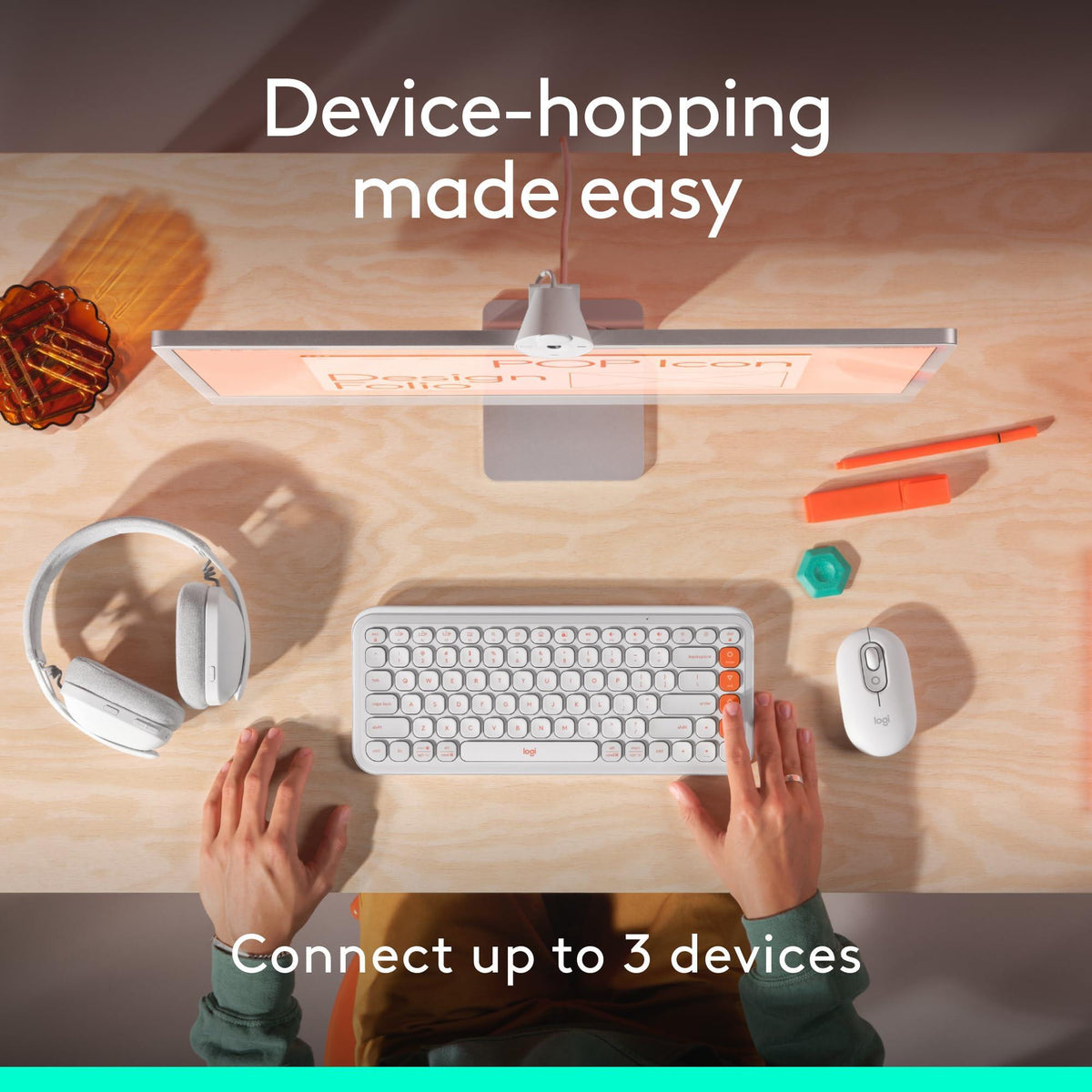Logitech POP Mouse, Compact and Portable Wireless Bluetooth Mouse with Programmable Buttons and Quiet Clicks, Easy-Switch Between up to 3 Devices, Laptop, Tablet, PC - Off-White