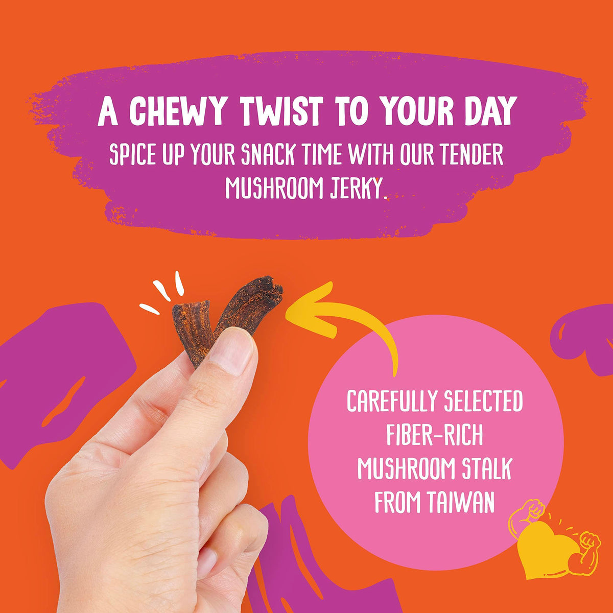 The Daily Good Mushroom Jerky - 3-Pack Snacks, Yummy High-Fiber Mushroom Snack, Gluten-Free Food, Contains Eggs, Made from Shiitake Stalk, 0.58 lbs., Vegetarian, Original, Hot & Spicy, BBQ Flavor