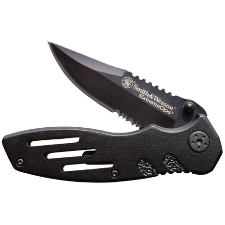 Smith & Wesson Accessories Extreme Ops SWA24S 7.1in S.S. Folding Knife with 3.1in Serrated Clip Point Blade and Aluminum Handle for Outdoor