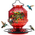 Blown Glass Hummingbird Feeders for Outdoors, 25 Ounces Wild Bird Nectar Feeder with Perch & 5 Flower Feeding Ports Leak Proof Hanging for Garden Backyard Decor, Gifts for Women Mom, Red